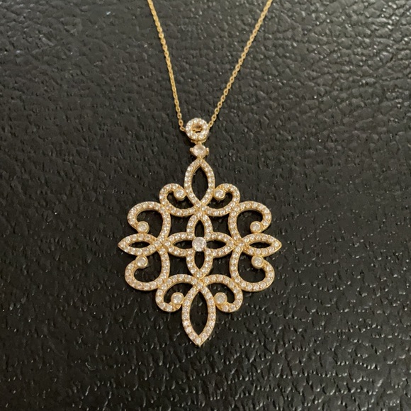 Silver necklace gold colored pendant with crystals - Picture 2 of 5